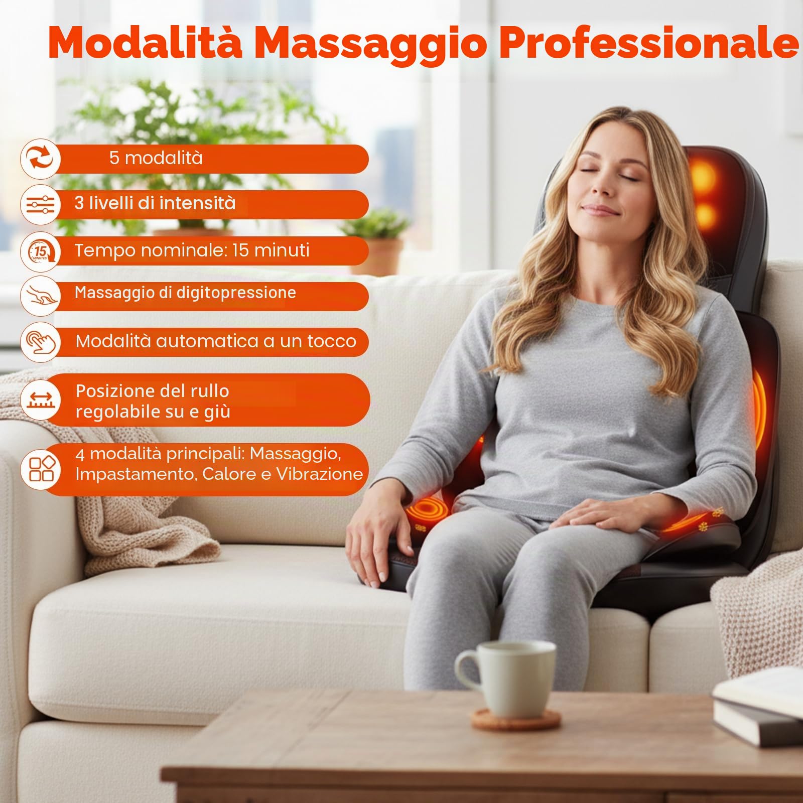 Shiatsu Tappetino da massaggio Schiena con Calore,2D/3D Shiatsu Massaggiatore Elettrico con Compressione d’Aria, Poltrona Massaggiante Professionale per Corpo a Casa o da Ufficio