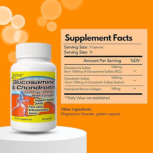 Miniatura 3 de Glucosamina y condroitina 1500mg-1200mg con colágeno, apoya la salud de las articulaciones (90 cápsulaspaquete de 1)