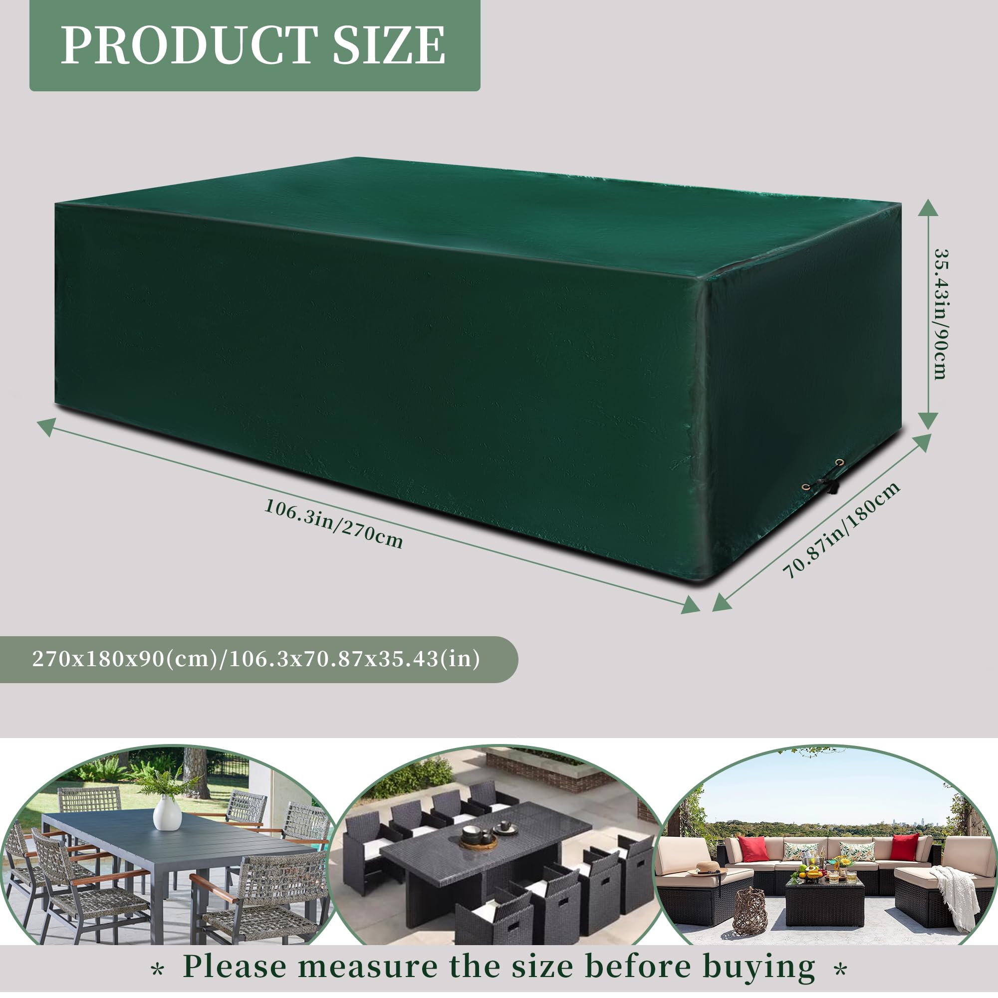 Funshot Garden Furniture Covers Waterproof, 270x180x90cm, Outdoor Furniture Cover - Image 2