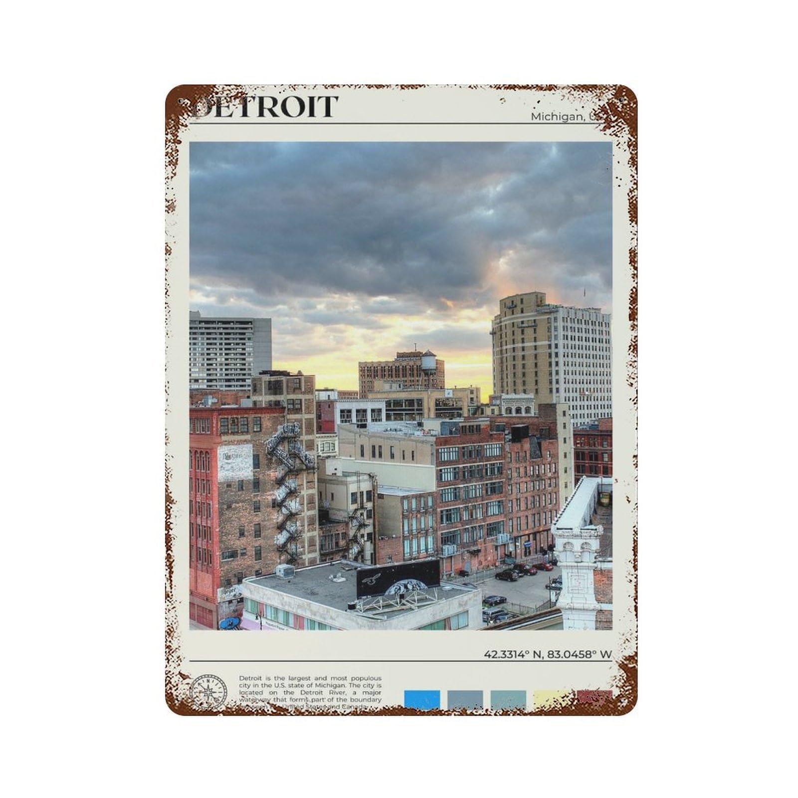 xiaoxiaoshen Real Photo Detroit Decor Michigan Wall Decor Art Metal Tin Poster Modern Home Decor Art Home Bar Shop Decorations Vintage Sign 40x30cm