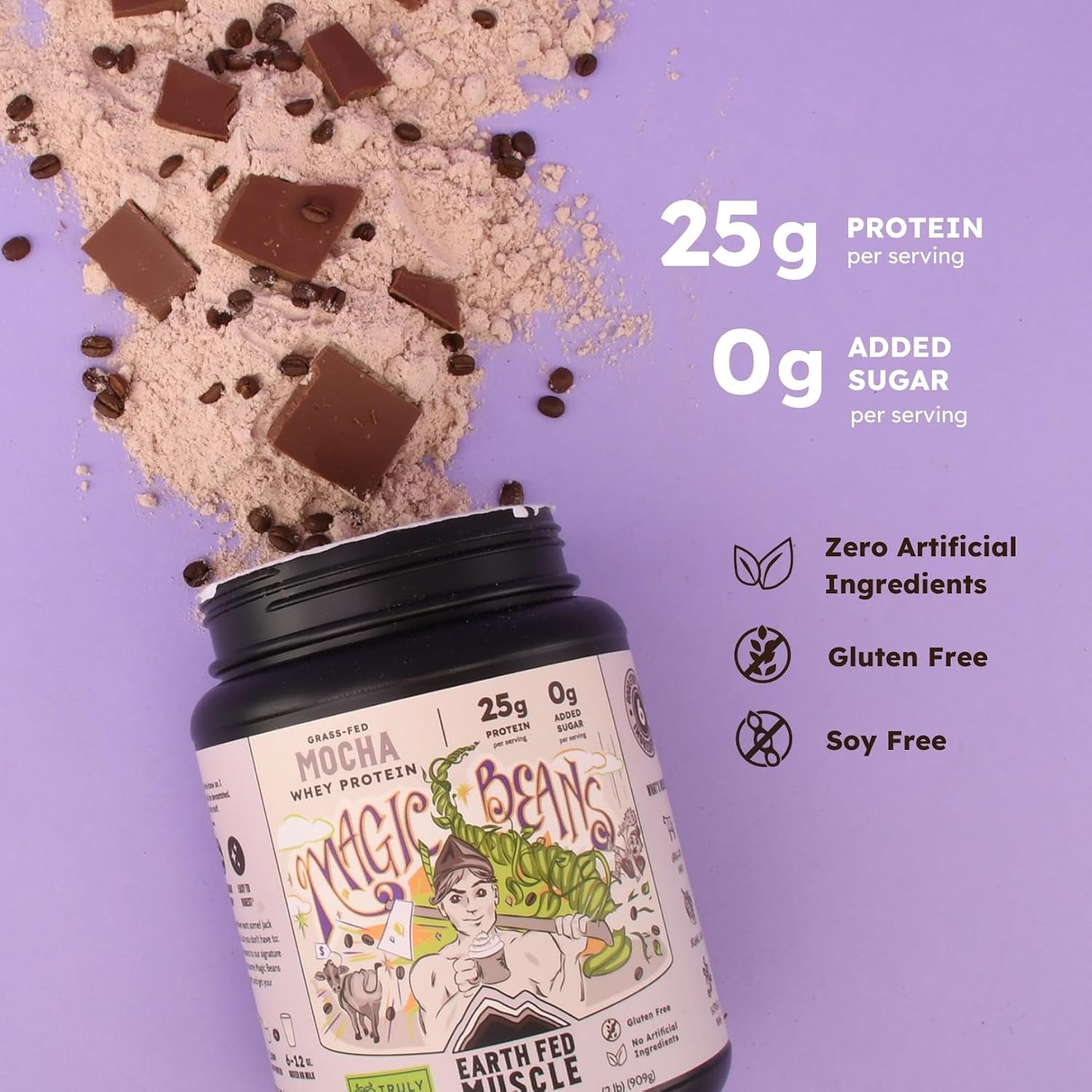 Earth Fed Muscle Magic Beans Mocha Truly Grass Fed Whey Protein Powder - No Artificial Ingredients, Soy Free, Gluten Free, Non-GMO and Hormone Free (2 Pound, 29 Servings, Mocha) image 2