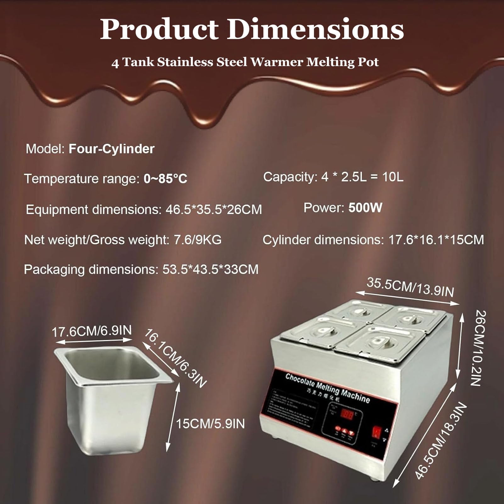 Tempéreuse à Chocolat numérique 500 W,Appareil à Fondre Le Chocolat Professionnel avec contrôle numérique de la température pour Faire Fondre Le Chocolat,Le Lait et la crème Four-Cylinder