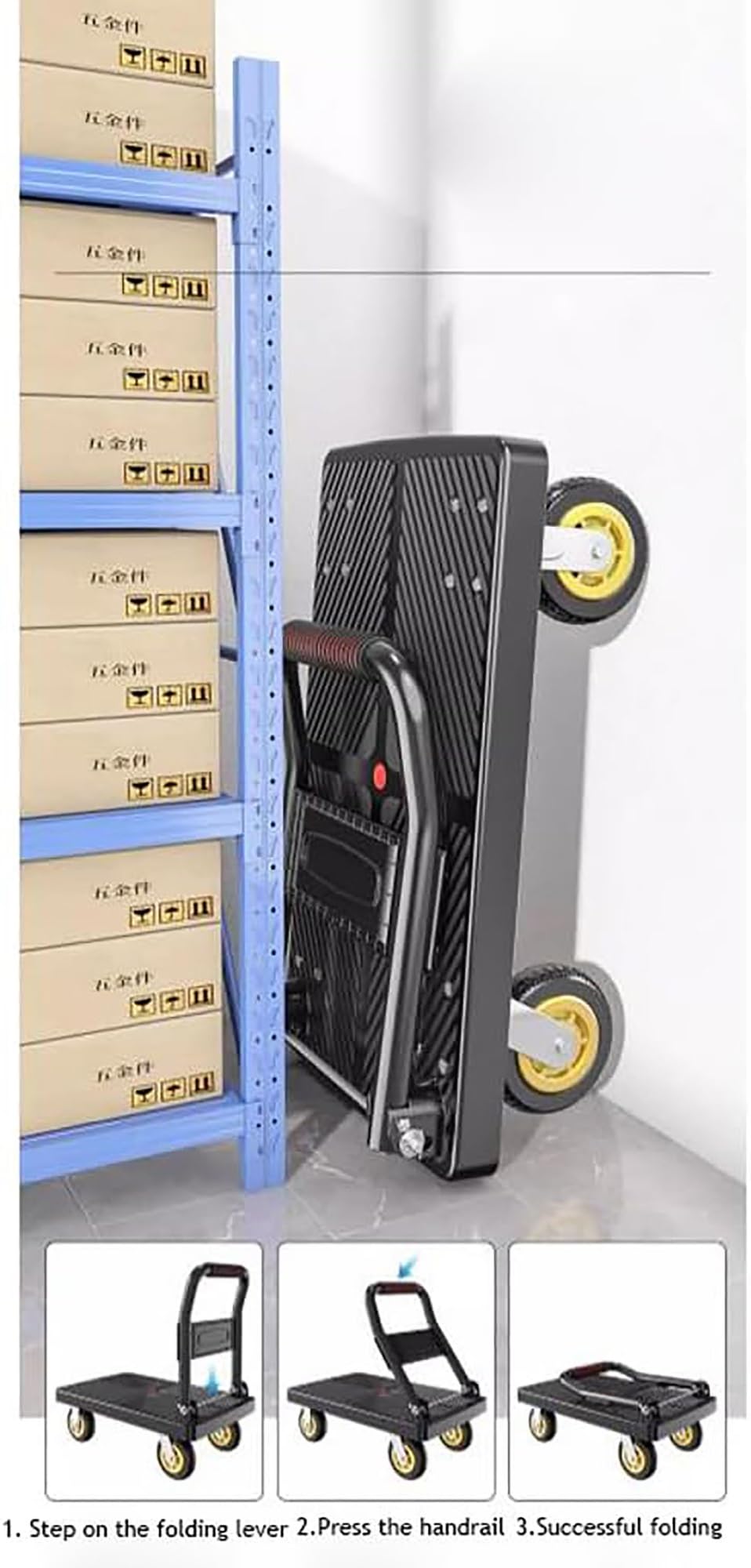 Carrello a mano pieghevole con ruote girevoli, perfetto per un uso facile e versatile. Ideale per traslochi e sollevamento pesante