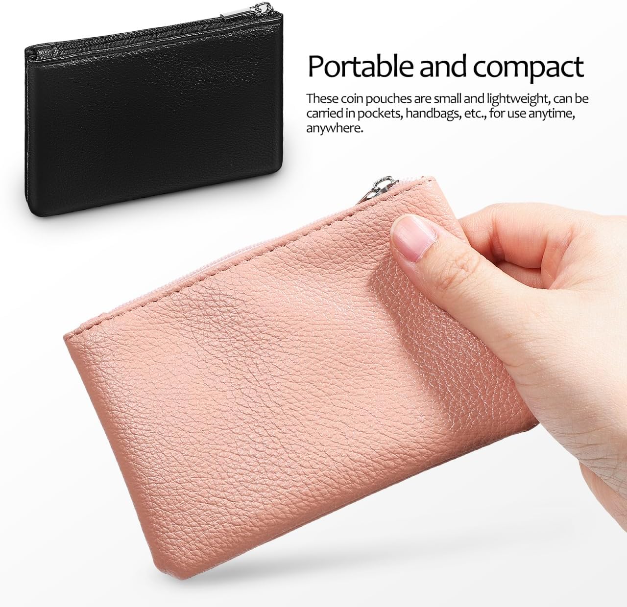 2Pcs Coin Purse Zippered Small Pu Leather Change Wallets for Women Portable Compact Wallets with Secure Zipper for Coins Keys Essentials - Image 5