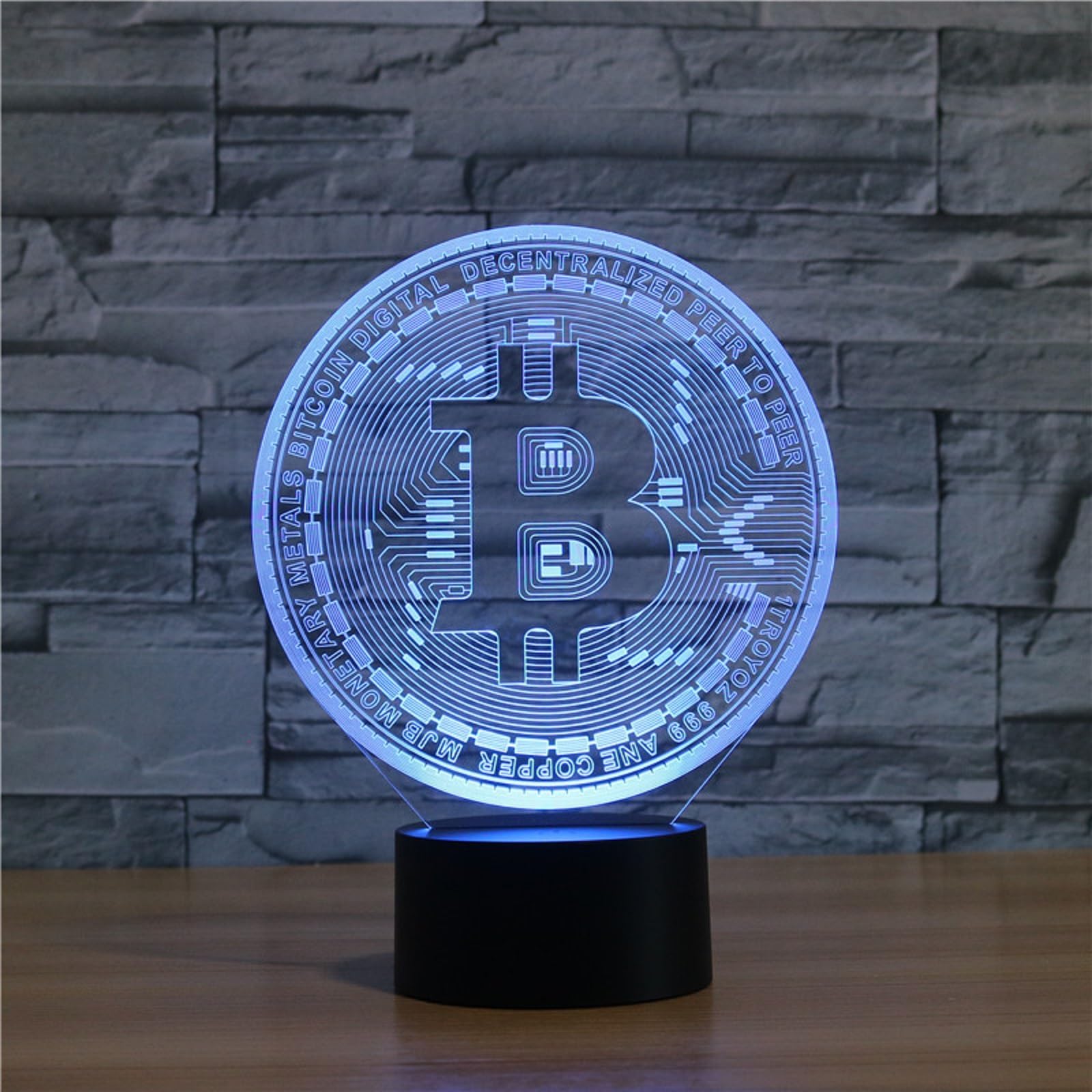FLRXHK Bitcoin - Lampada da tavolo con illusione 3D, lampada da