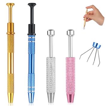 4Pcs Stainless Steel Piercing Ball Grabber Tool, Dual Thread Control Piercing Kit, 16G-18G Jewelry Applicator, Flat Back Earrings Insertion Pins, Complete Body Jewelry Maintenance Set