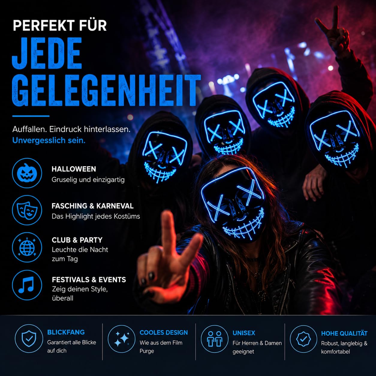 TK Gruppe Timo Klingler LED Grusel Maske - wie aus Purge steuerbar, Gesicht leuchtend, für Halloween… – Ansicht 6