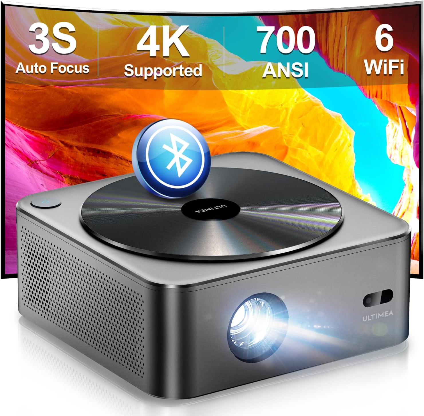 ULTIMEA Projector 4K Decoding HDR10, Bright Corners 700 ANSI Lumens, Obstacle Avoidance, Auto Focus, 6D Keystone and Intuitive OS, Native 1080P Outdoor Projector for iOS Android Phone, Apollo P40