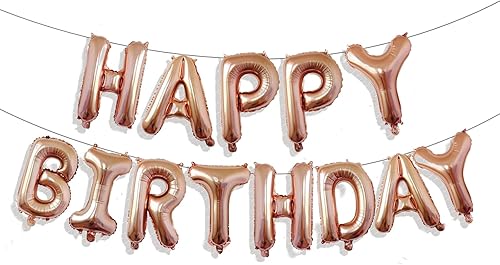 Miniatura 1 de Cartel de feliz cumpleaños color oro rosa 16 pulgadas con letras de globos de polietileno de polietileno globos autoinflables para niñas y mujeres