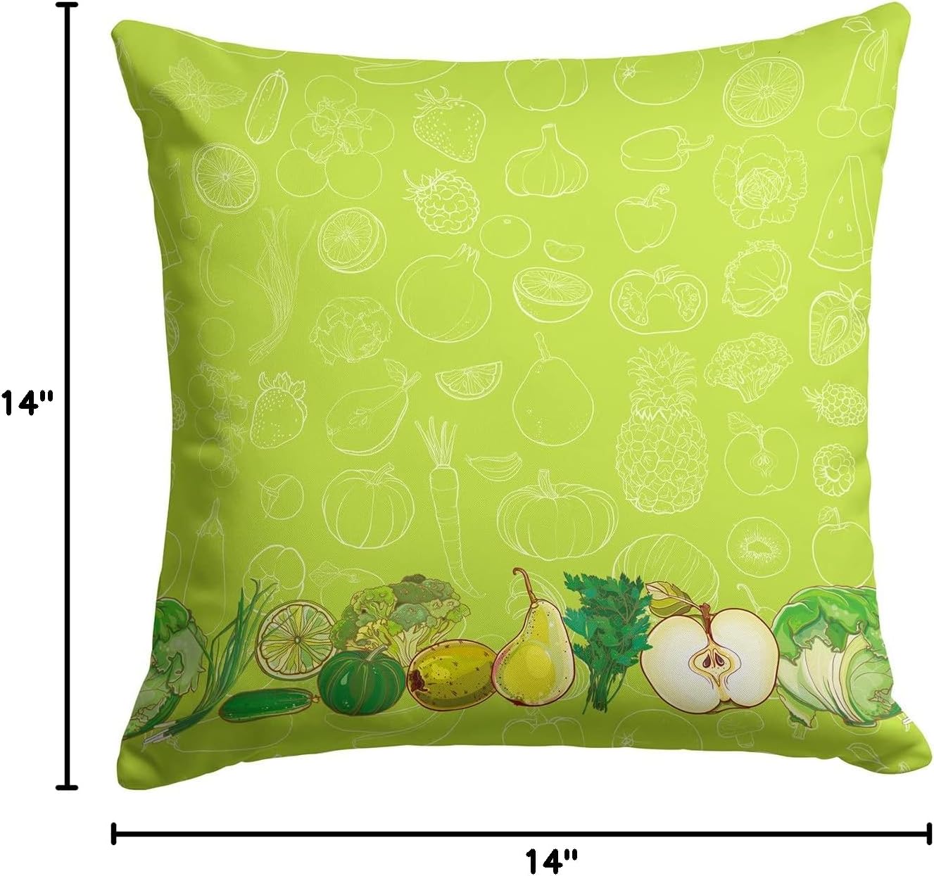 Caroline's Treasures BB5135PW1414 Fruits and Vegetables in Green Fabric Decorative Pillow Machine Washable, Indoor Outdoor Decorative Pillow for Couch, Bed or Patio, 14Hx14W