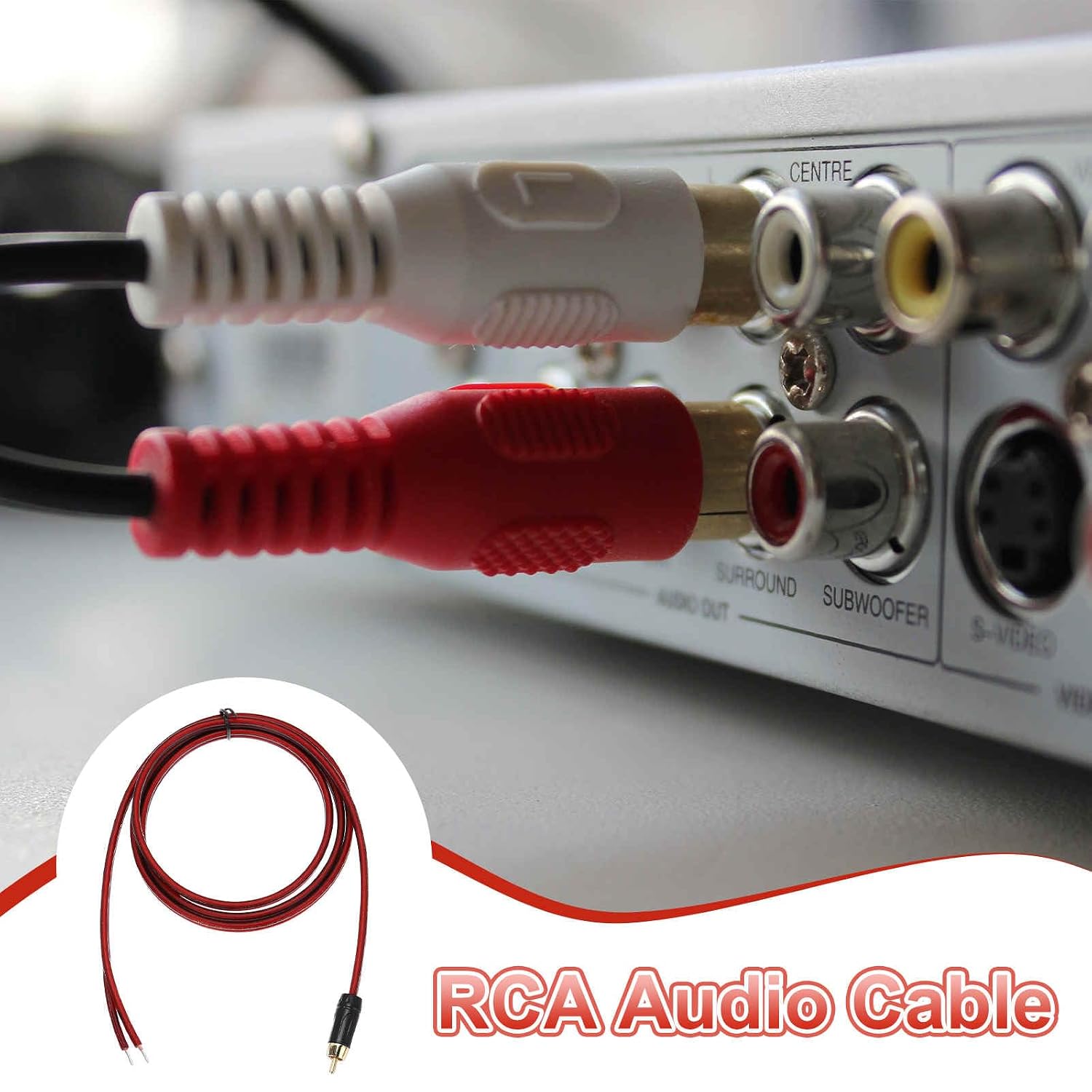 MECCANIXITY RCA to Bare Wire Open End Audio Cable, 4.9ft (1.5 Meter) 14AWG Gold Plated Audio Cable, RCA Extension Wire for Guitar, Speakers