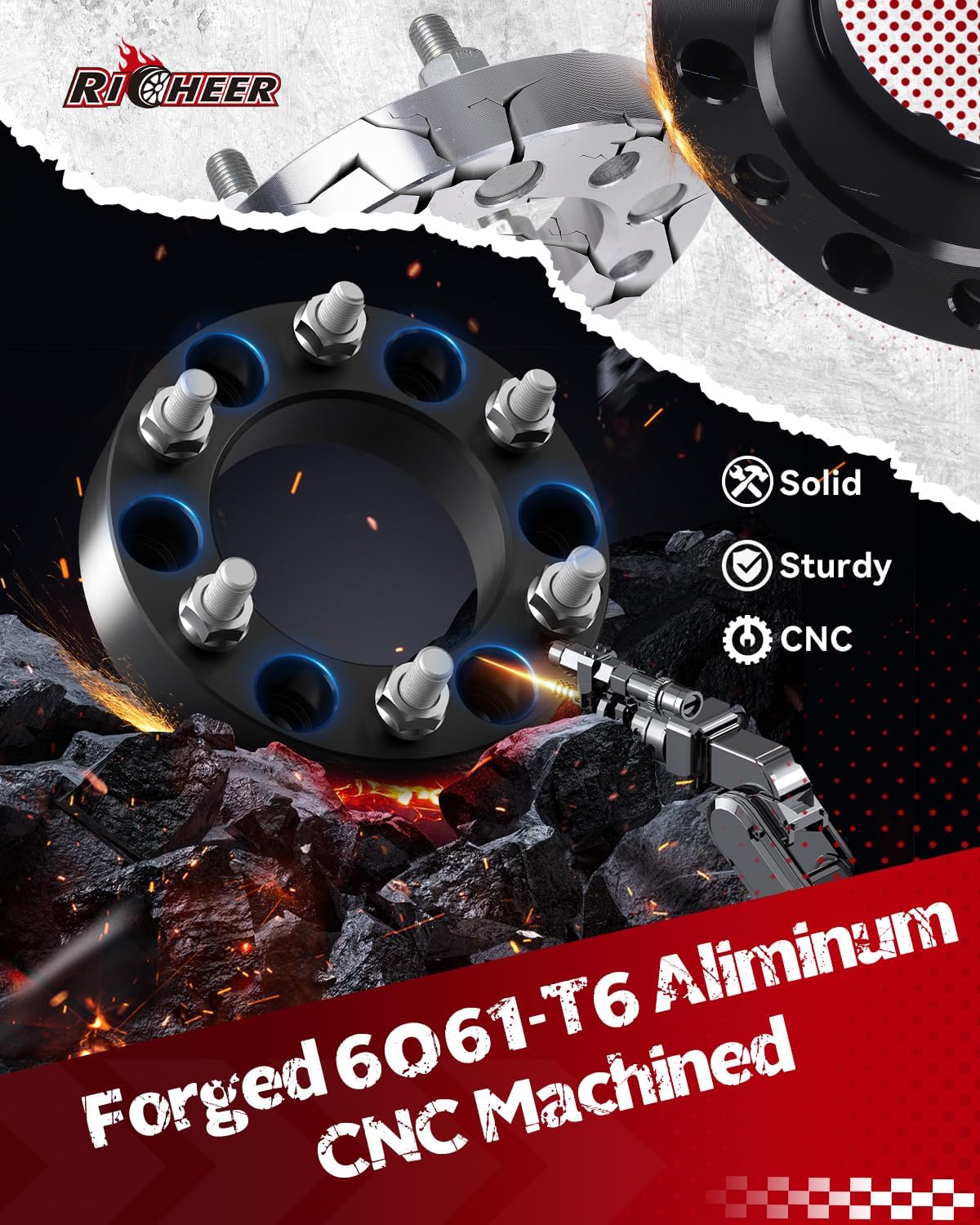 Richeer 6x5.5 Wheel Spacer Compatible with Silverado Suburban Sierra Savana 1500 Express Tahoe Yukon Escalade C2500 K2500, 1.5" Forged 6x139.7mm Wheel Spacers with 14x1.5 Studs & 108mm Center Bore