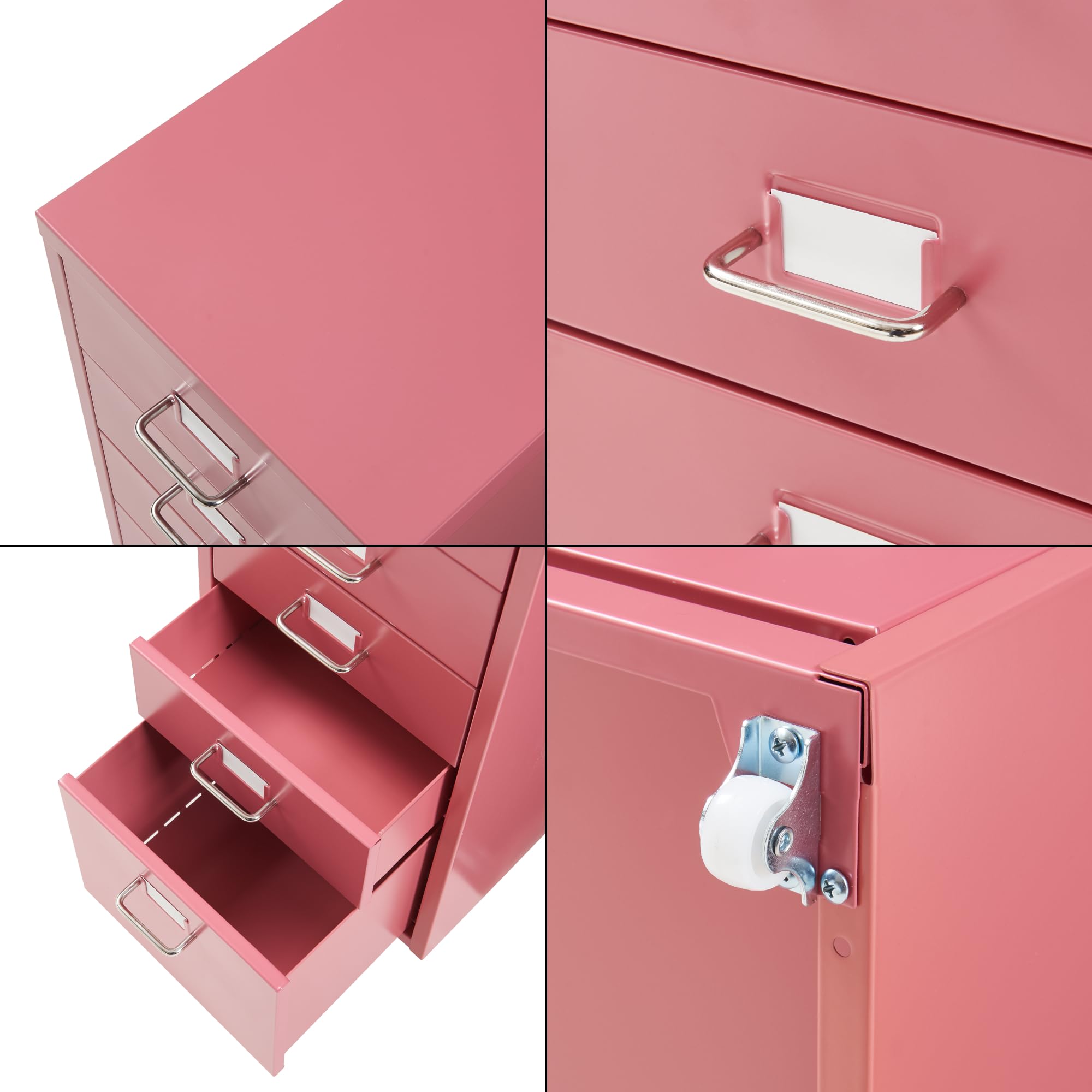 [en.casa] Caisson de Bureau 5 Tiroirs Meuble de Rangement Roulant Organisateur pour Documents Dossiers avec Porte-Étiquettes Fournitures de Bureau Robuste Moderne Acier 69 x 28 x 41 cm Rouge Pastèque