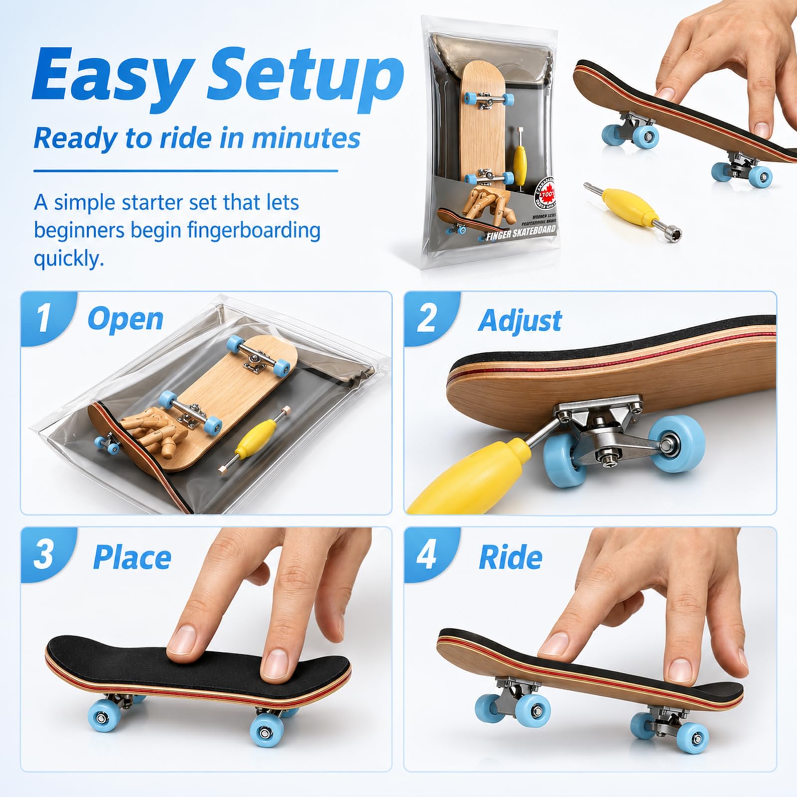 Mini Skateboard Da Dita, Finger Skateboard Giocattolo Legno Di Acero, Compleanno Fingerboard con Accessori per Skateboard Mini per Trucchi e Stunt