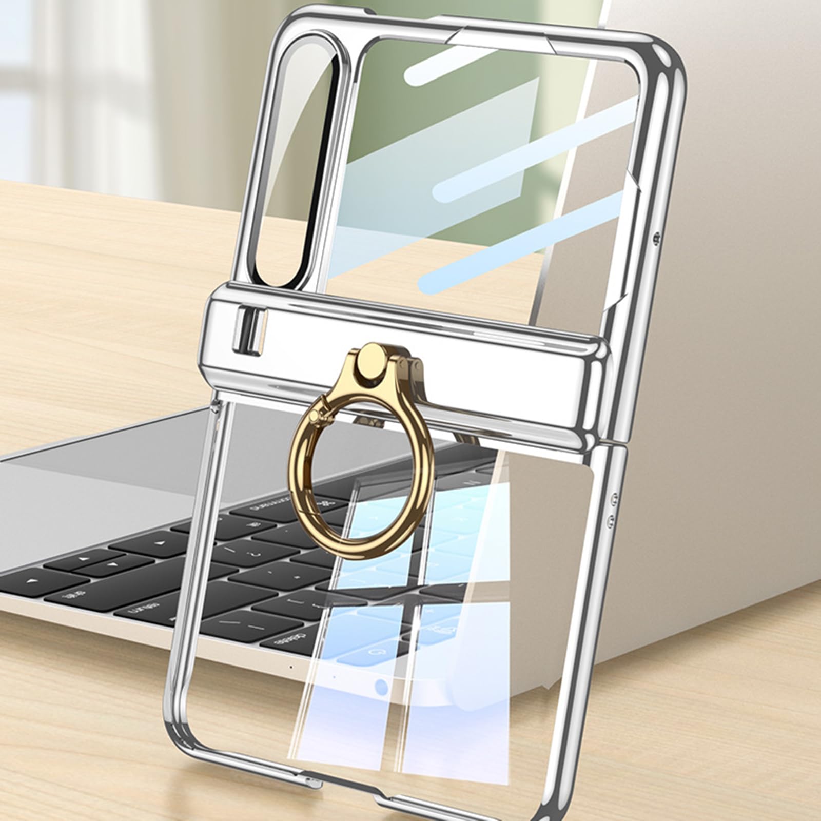 Enchapado Carcasa para Huawei Pura X, Ultrafina Transparente Funda con Soporte de Anillo Anti-caída Protección Estuche,Negro,Pura X