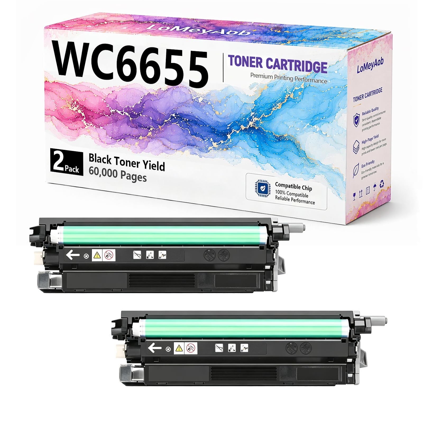 Cartuccia di toner WC6655 6655, sostituzione nera ad alta resa per la stampante Xerox LaserJet 6655 6655i, Stampe ad alta velocità, Immaging accurata, 60000 pagine,2Pack