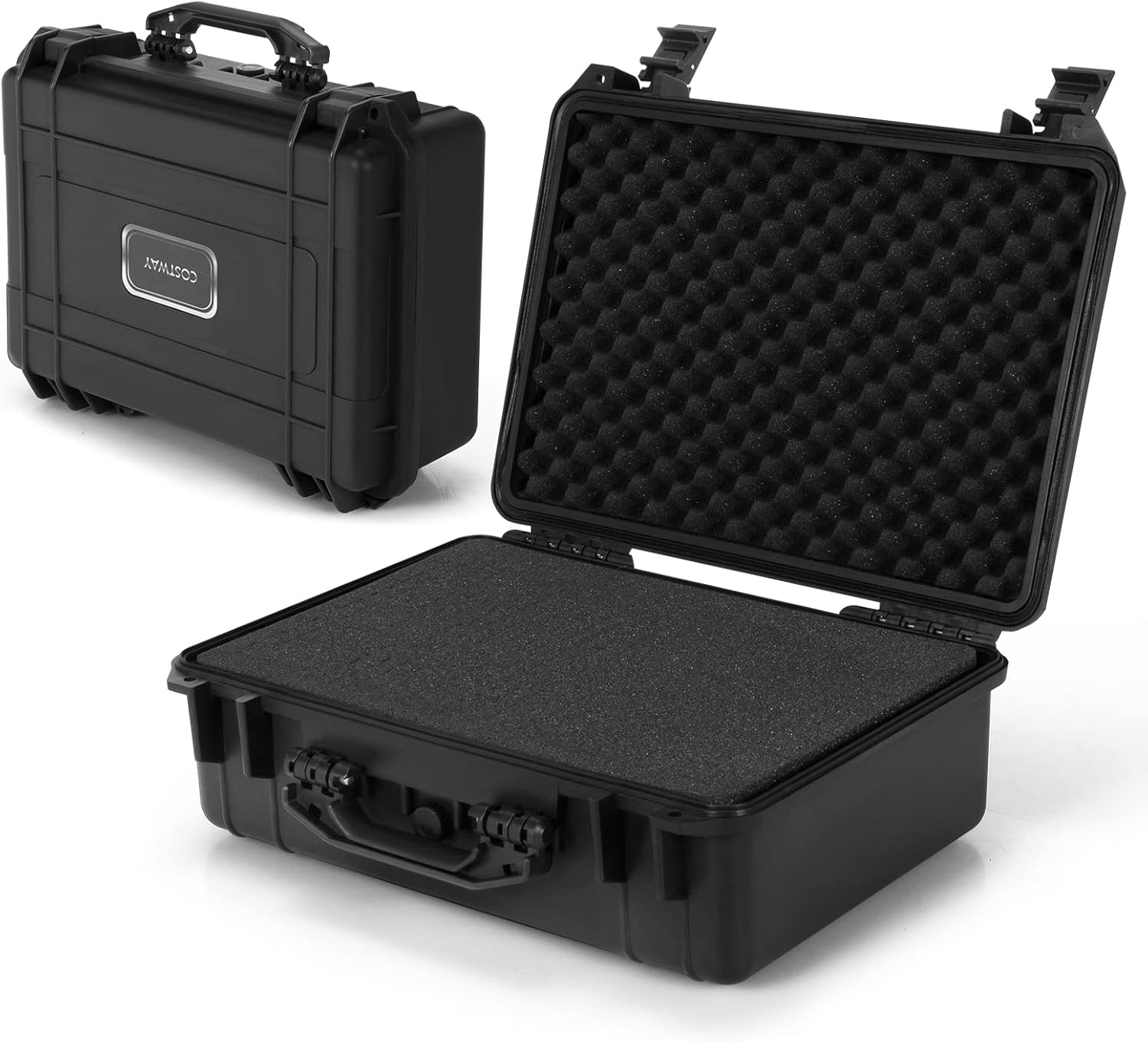 COSTWAY Waterproof Hard Case, 18.5-Inch Multi-Purpose Small Camera Dry Box with DIY Customizable Foam Insert, IP66 Rated Dustproof Shockproof, Portable Protective Case for Electronics, Drones, Black