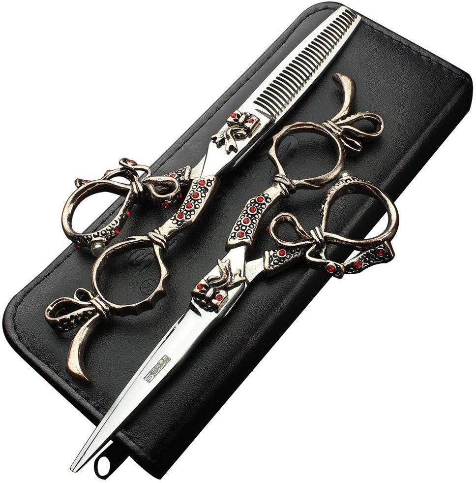 Professional Hairdressing Scissors 6 Inch Exquisite Carving Scissors Retro Scissors Set Personalized Hair Stylist Special Hairdressing Set , 440C steel hairdressing suit,