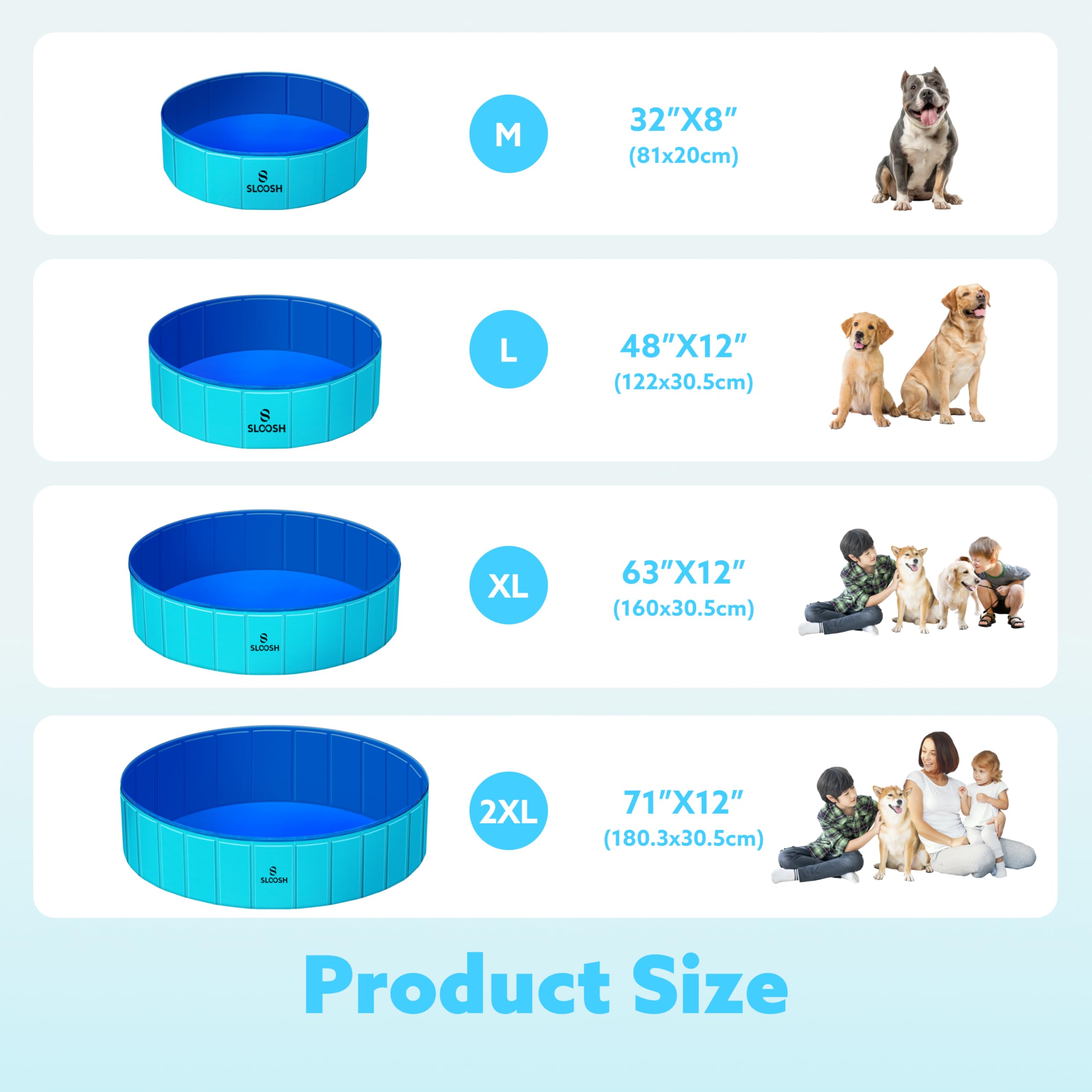 Sloosh Baignoire pliable pour chien – Piscine pliable pour chien – Piscine pour enfants – 81,3 x 20,3 cm (bleu)