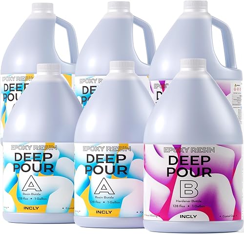 INCLY Kit de resina epoxi de vertido profundo de 6 galones, resina de vertido profundo de 2 a 4 pulgadas, alto brillo y sin burbujas, para mesa de