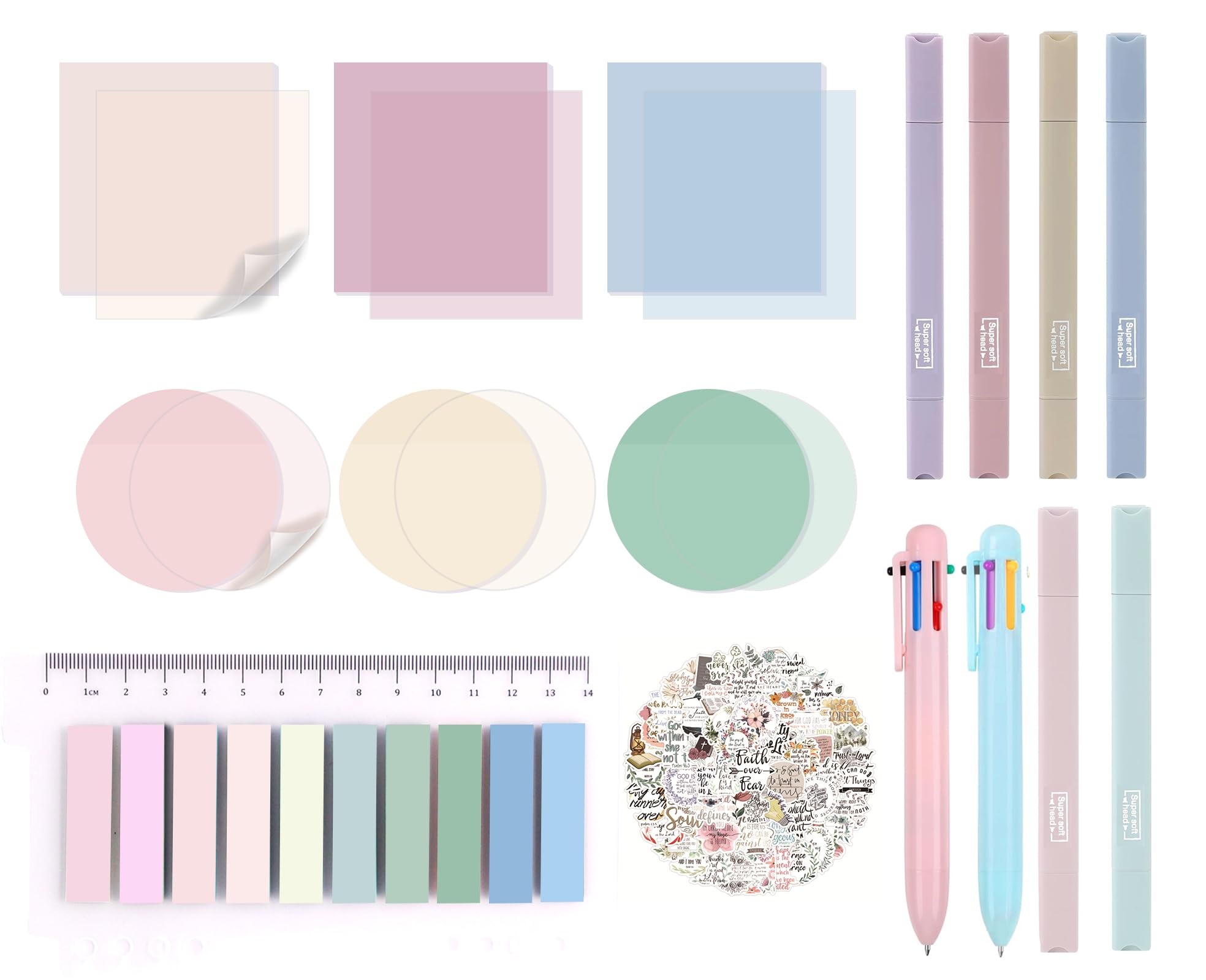 Bible Study Supplies,Christian Gifts for Women,Bible Accessories with Bible Highlighters,Multi Color Ballpoint Pen,Transparent Sticky Notes,Tabs and