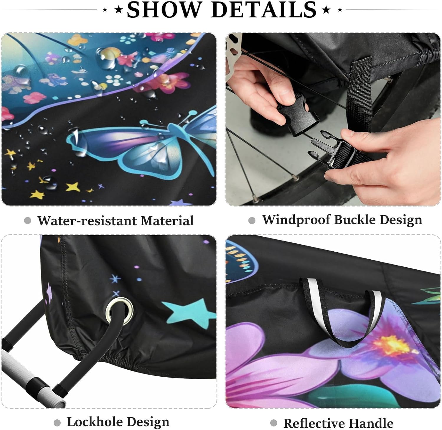 ALAZA Dreamy Butterfly Bike Cover Waterproof Outdoor Ebike Bicycle Covers Tarp Protection for 1/2 Bikes, Sun UV Dust Wind Proof