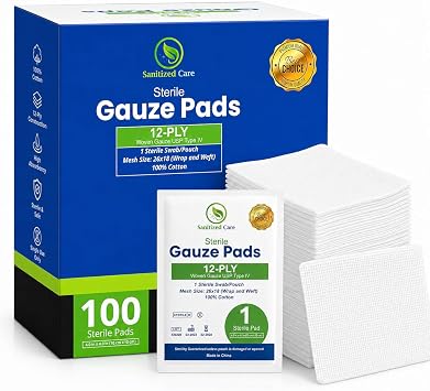 100pc Large Sterile 4x4 Gauze Pads - 12 Ply Woven Gauze Sponges USP IV Breathable Mesh for Wound Care High Absorption First Aid Medical Bulk Sterile Dressing Pads Pack of 100 Units