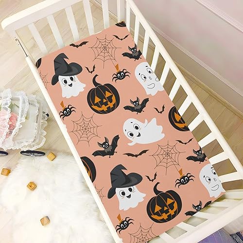 Miniatura 5 de Sábanas de cuna de fantasma de Halloween, suaves, transpirables, ajustables, para bebé, funda de colchón para niñas y niños, 39 x 27 x 5 pulgadas
