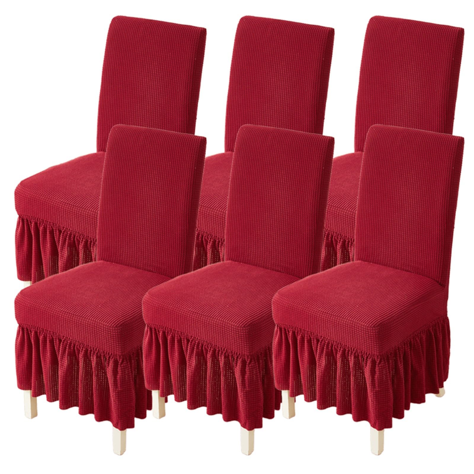Housses de chaise rouge vin (lot de 6) lavables et élégantes avec jupe longue
