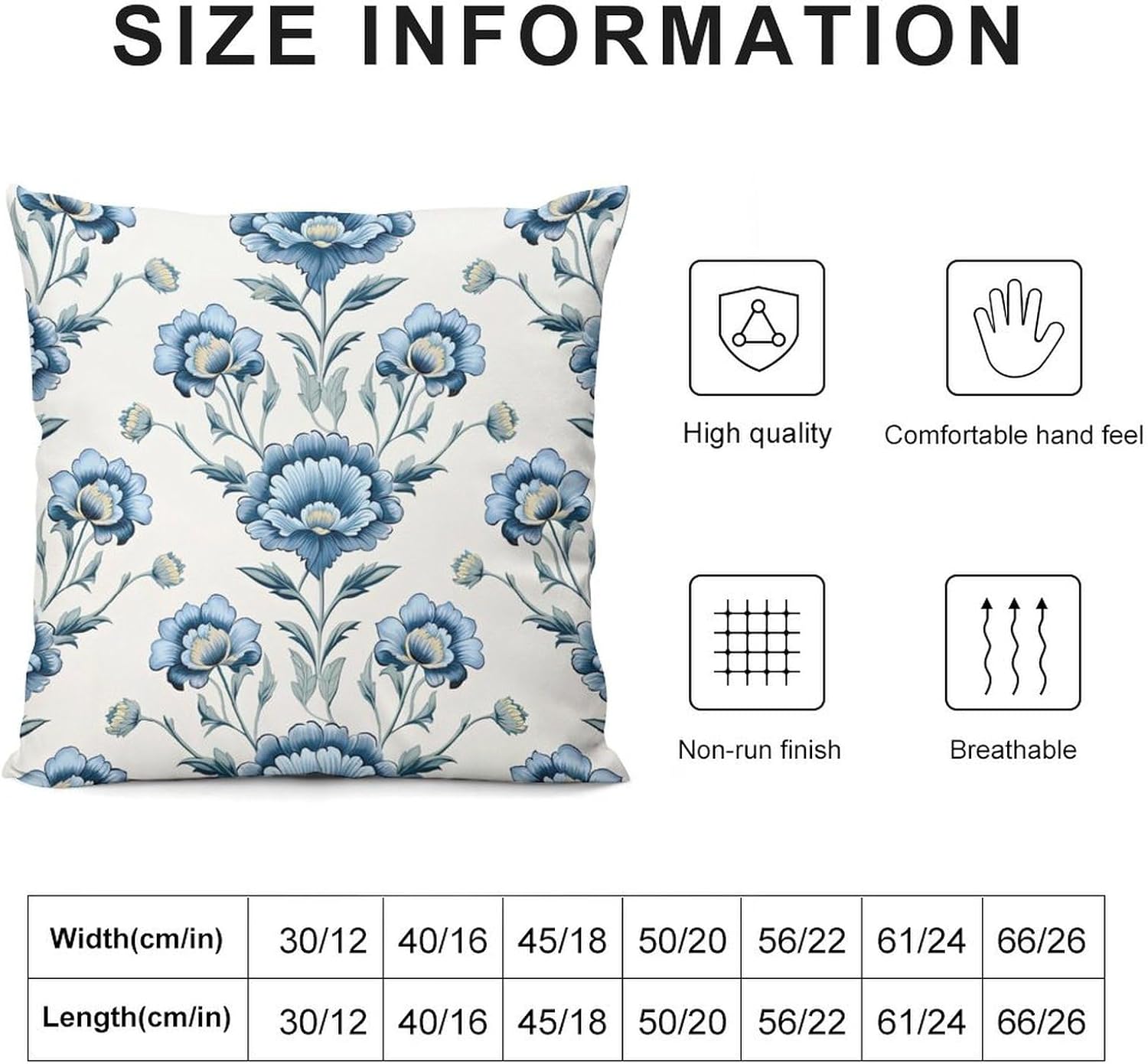 ArogGeld Mughal Flower in Monsoon Cushion Covers Set of 2 24"x24" Chinoiserie Blue Floral Sofa Pillow Cover Chinoiserie Asian Dutch Velvet Throw Pillow Case for Office Car Chair Sofa