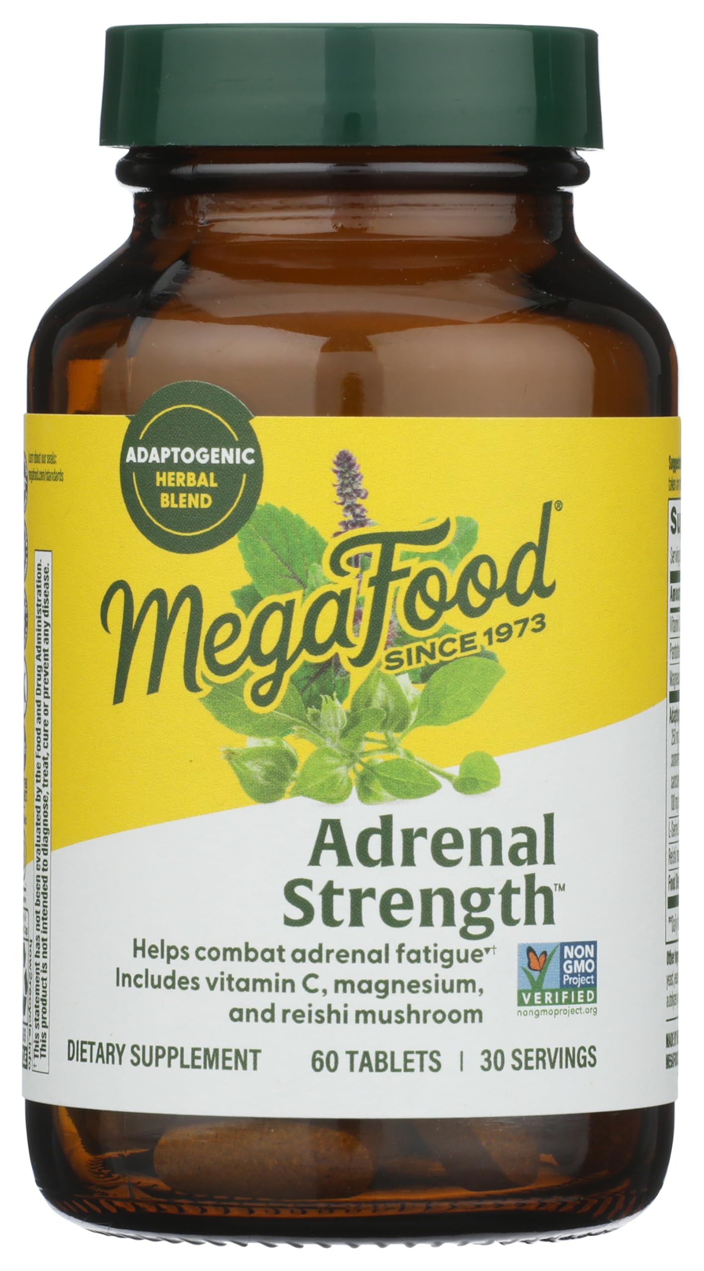 MegaFood Adrenal Strength - Adrenal Support Supplements with Ashwagandha and Magnesium Glycinate, Vitamin C, Holy Basil, Astragalus, Reduces Cortisol Levels - Vegetarian - 60 Tablets (30 Servings)