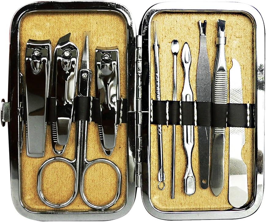 10Pcs Manicure Set - Multifunctional Nail Care Kit / Manicure Set for Men and Women / Tweezers, Acne Needle, Cuticle Pusher, Double-ended Picker / Personal Nail Clipper Tools with Nail Clipper / File, Eyebrow Scissors