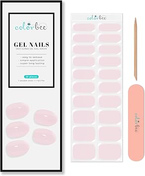 Semi Cured Gel Nail Strips- Nail Polish Strips- Gel Nail Art Polish Stickers- Long Lasting & Easy to Apply- Works with Any UV Nail Lamp (Light Pink)