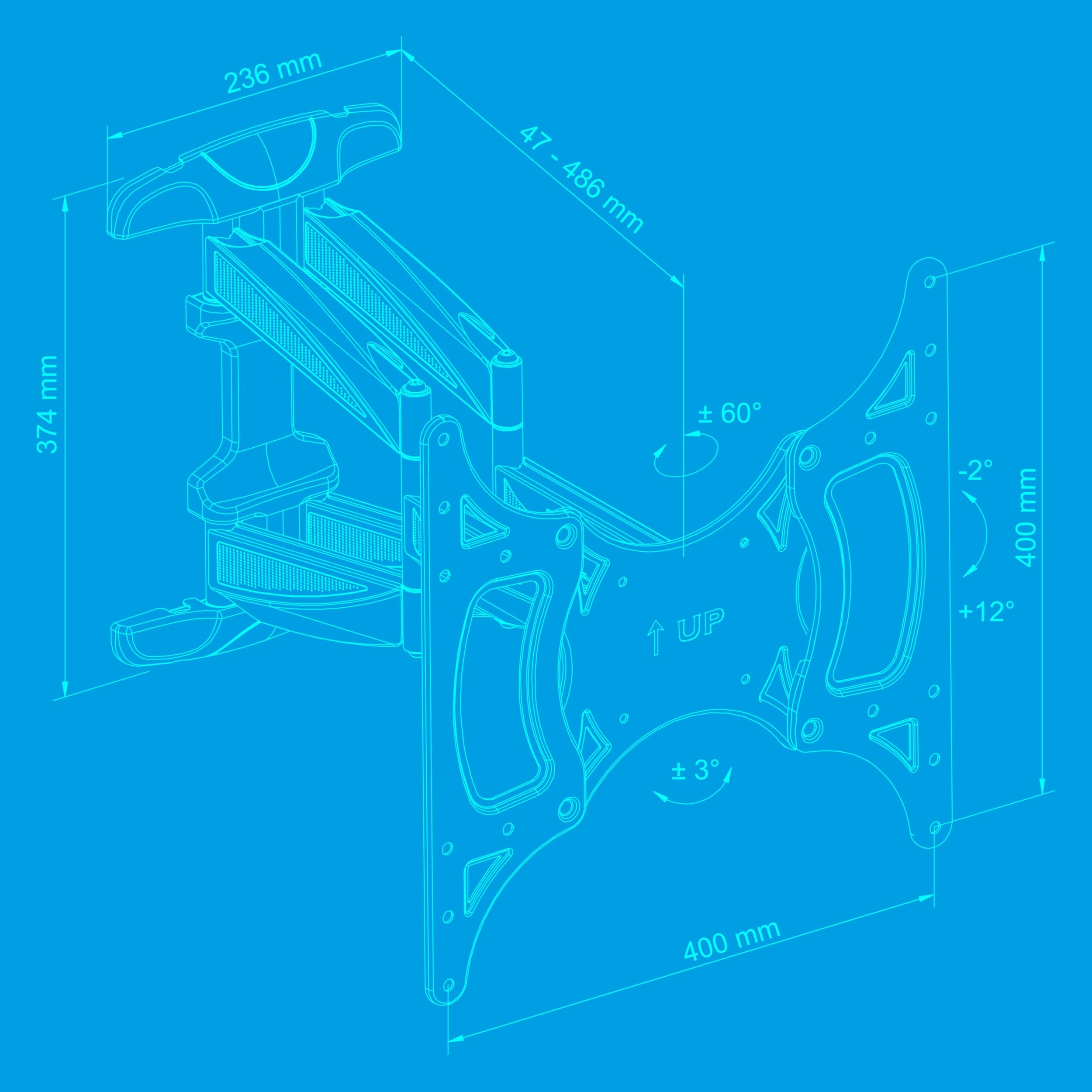 TechniSat TECHNIMOUNT FLEX - support mural flexible pour téléviseur à écran plat (charge de 45kg, inclinaison de l'écran, passage des câbles intégré, mesure VESA, niveau à bulle, pivotant, extensible)