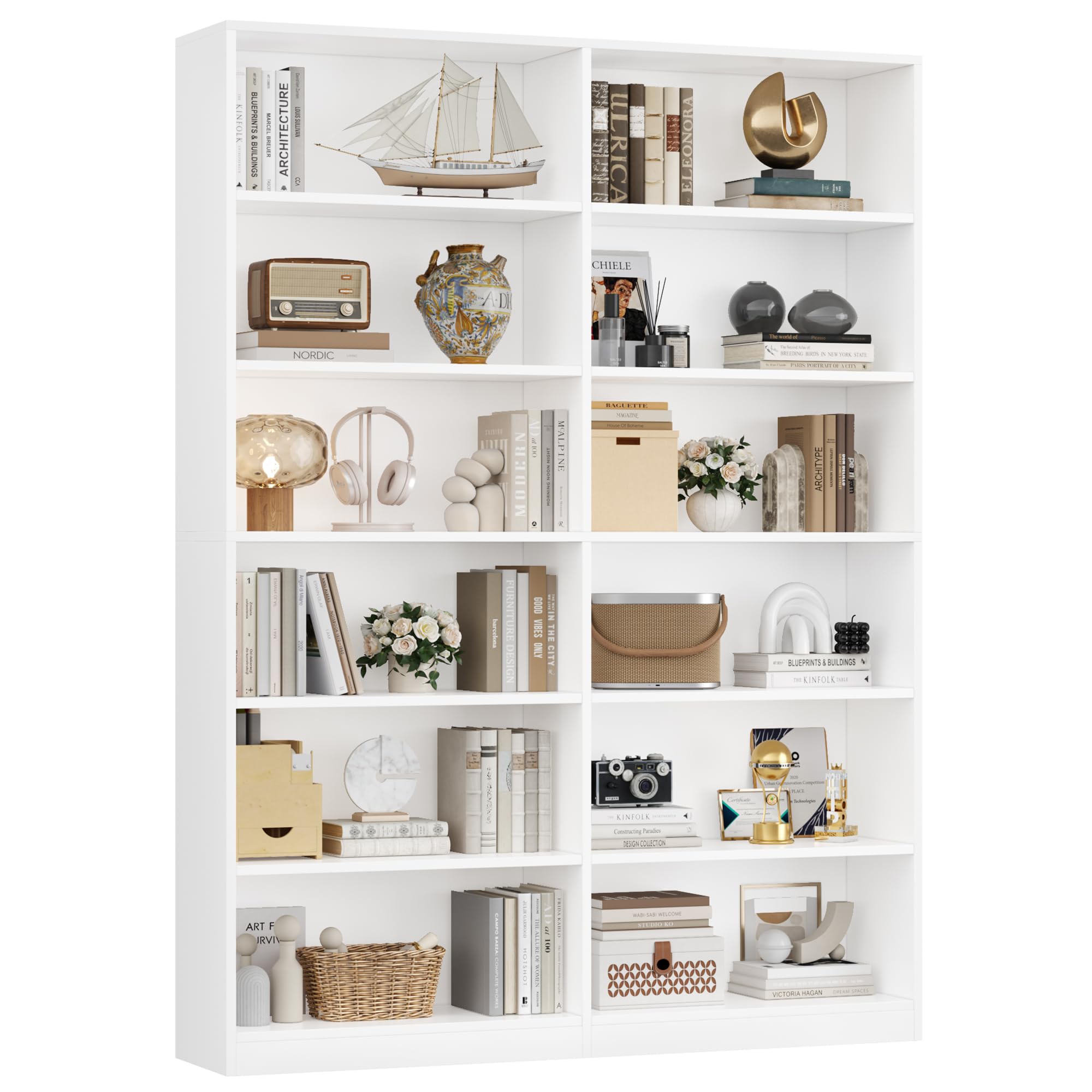 FirFurd Estanteria Libros con 12 Compartimentos, Libreria Estanteria | Estanteria Salon, Librerías Salón, Mueble Almacenaje para Libreria, Oficina, Estudio, Blanco, 120x30x188,7cm