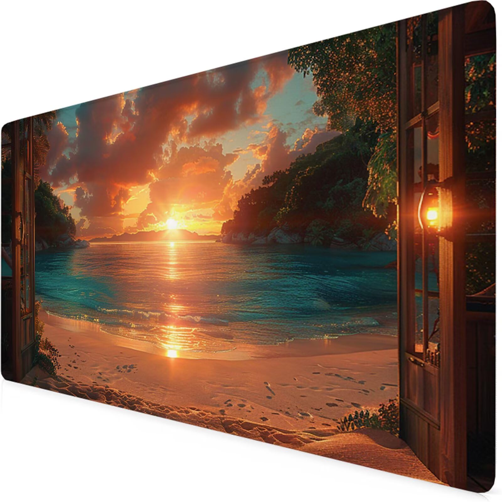 Pomarańczowa podkładka pod mysz do gier XXL 1600 x 800 x 3 mm podkładka pod biurko wodoodporna podkładka pod mysz o zachodzie słońca z antypoślizgową gumową podstawą z przeszytymi krawędziami, do