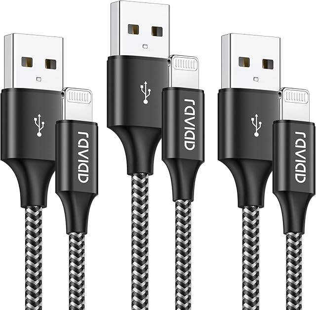 RAVIAD iPhone Charger Cable 3Pack 1M/3.3FT [MFi Certified] Nylon Braided Lightning Cable Fast Charging & Sync iPhone Charger for iPhone 13 12 11 Pro Max X XS XR 10 8 8 7 Plus 6 6s 5s 5 SE 2020, Black