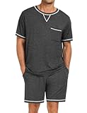 Men Modal Pajamas Set Comfy Sleepwear Short Sleeve Pjs Set Soft 2 Piece Lounge Set Cozy Nightwear with Pockets
