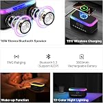 S300 Haut-parleur Bluetooth avec charge sans fil & LED Lumières 16 W Stéréo, TWS Jumelage, BT 5.3, Fonction de réveil, TF & AUX Entrées, 3600 mAh Batterie, pour la maison, bureau & Chambre