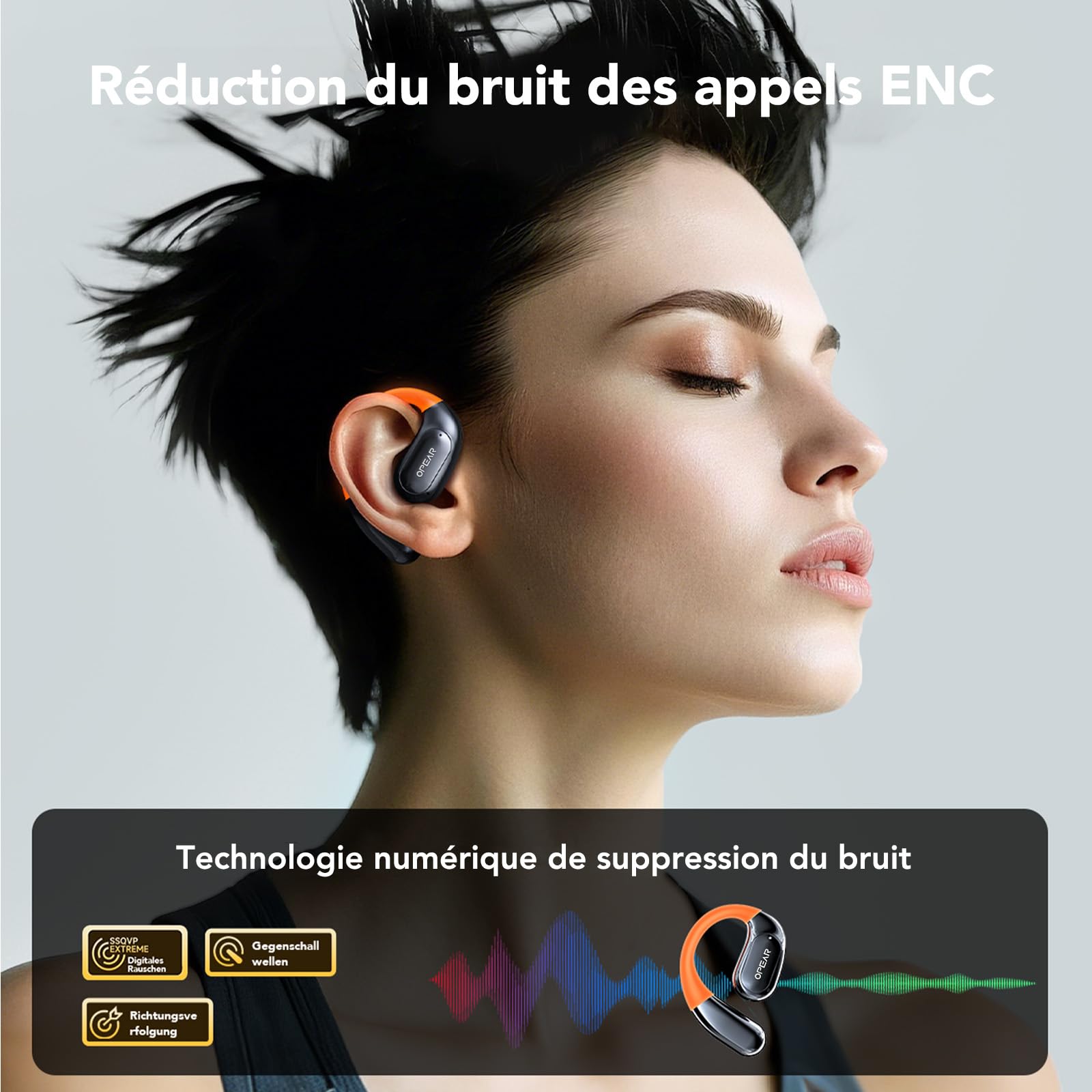 NE27 Ecouteur Traducteur Instantané, Écouteur Traducteur Pour 134 Langues Avec Écran Tactile LCD, Oreillette Traduction Instantanée À Oreille Ouverte, Pour Les Voyages, Les Affaires Et L'Apprentissage