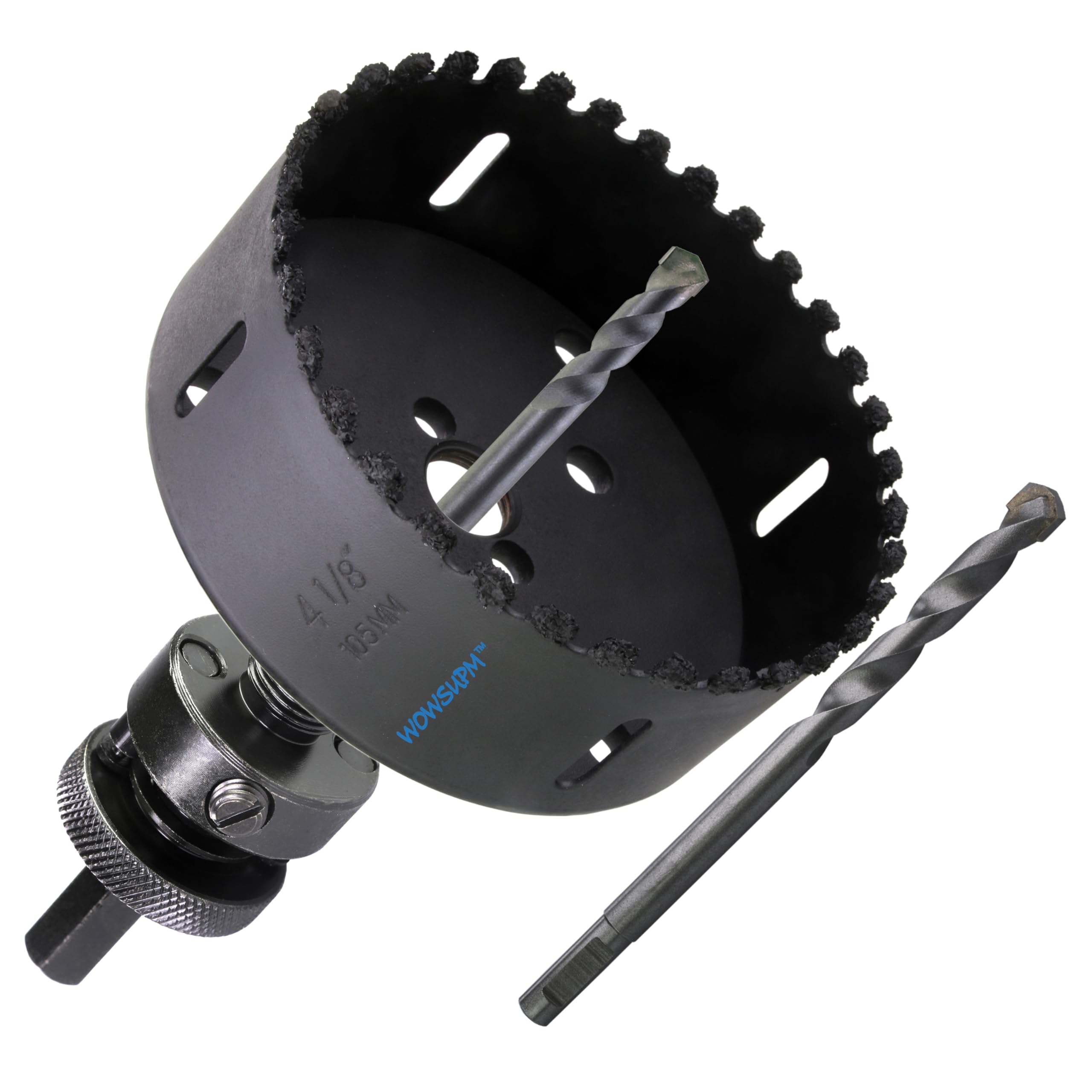 WOWSUPM 4-1/8” Carbide Grit Hole Saw Cutting Air Brick Stucco Hardy Plank Drywall Cement Board with Pilot Drill Bits Up to 3X Long Life