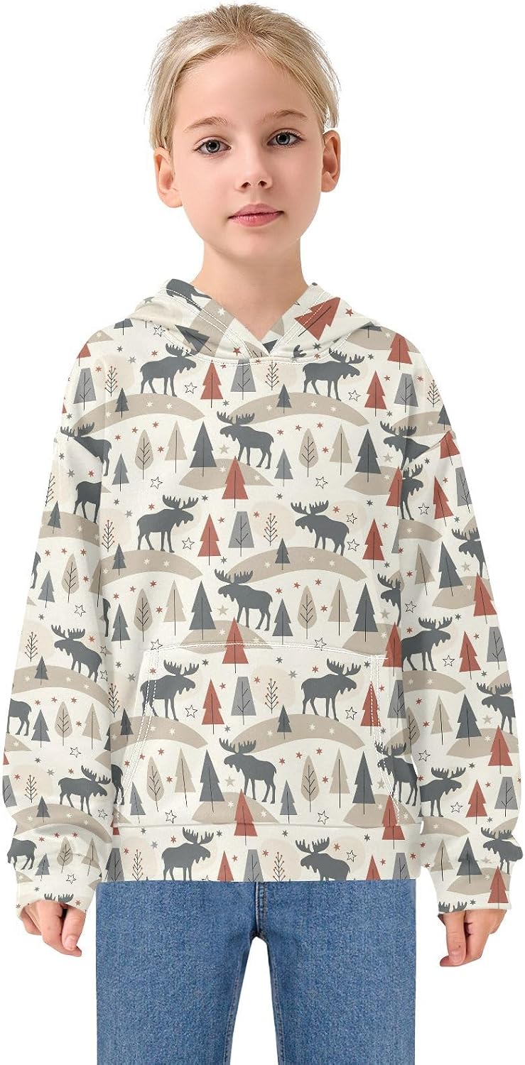 Christmas Tree Moose Toddler Girls Pullover Hoodie Sweatshirt 4-14Y A2309193