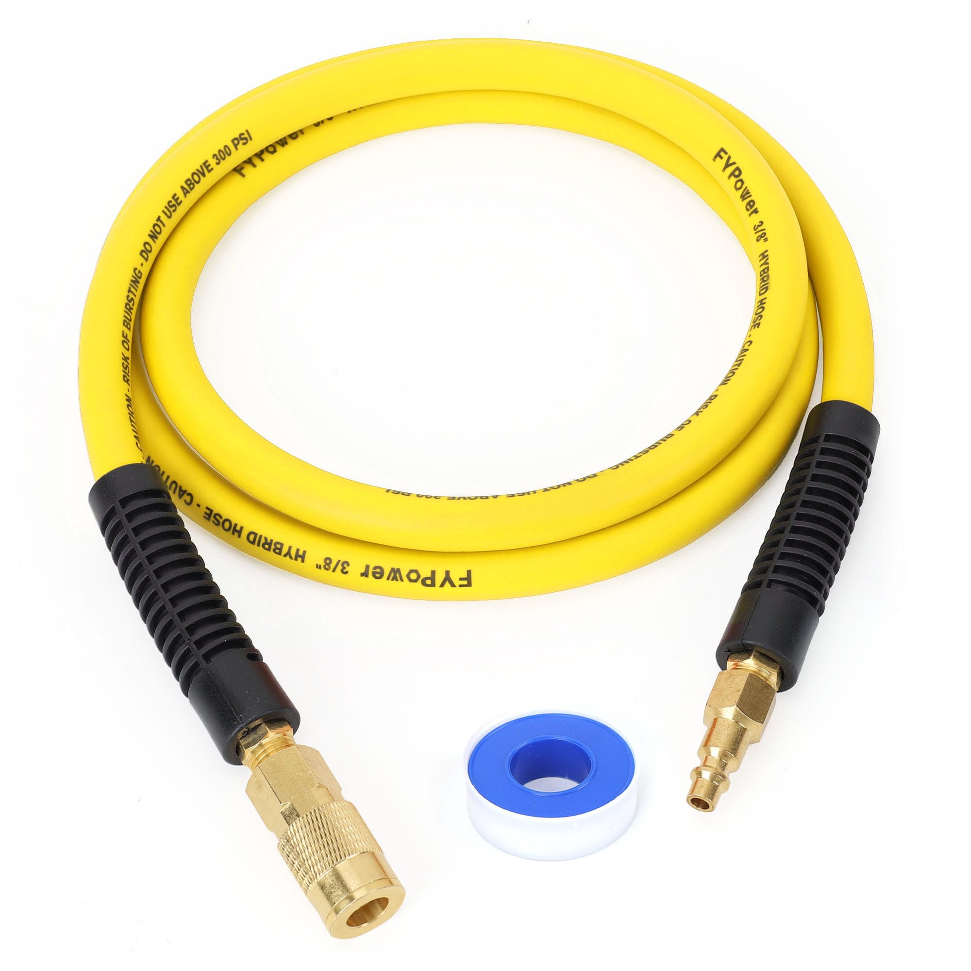 FYPower Air Compressor Whip Hose 3/8 Inch x 6 Feet Lead in Hybrid Hose with Fittings, Flexible and Kink Resistant, 1/4" Industrial Quick Coupler and