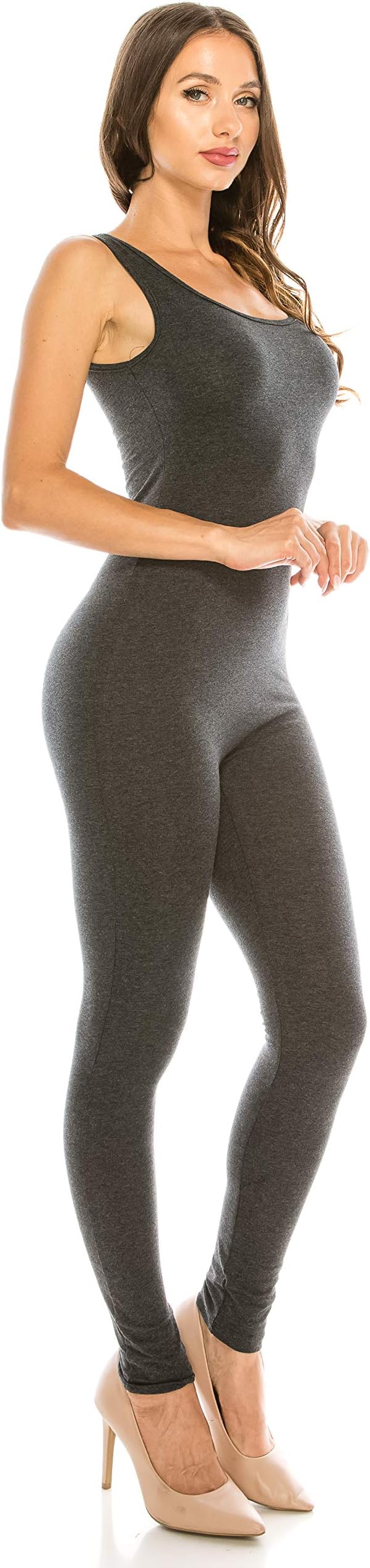 CNC Style Women Active Plus n Regular Size Cotton Stretch Scoop Neck Sleeveless Tank Yoga One Piece Jumpsuit Unitard Bodysuit