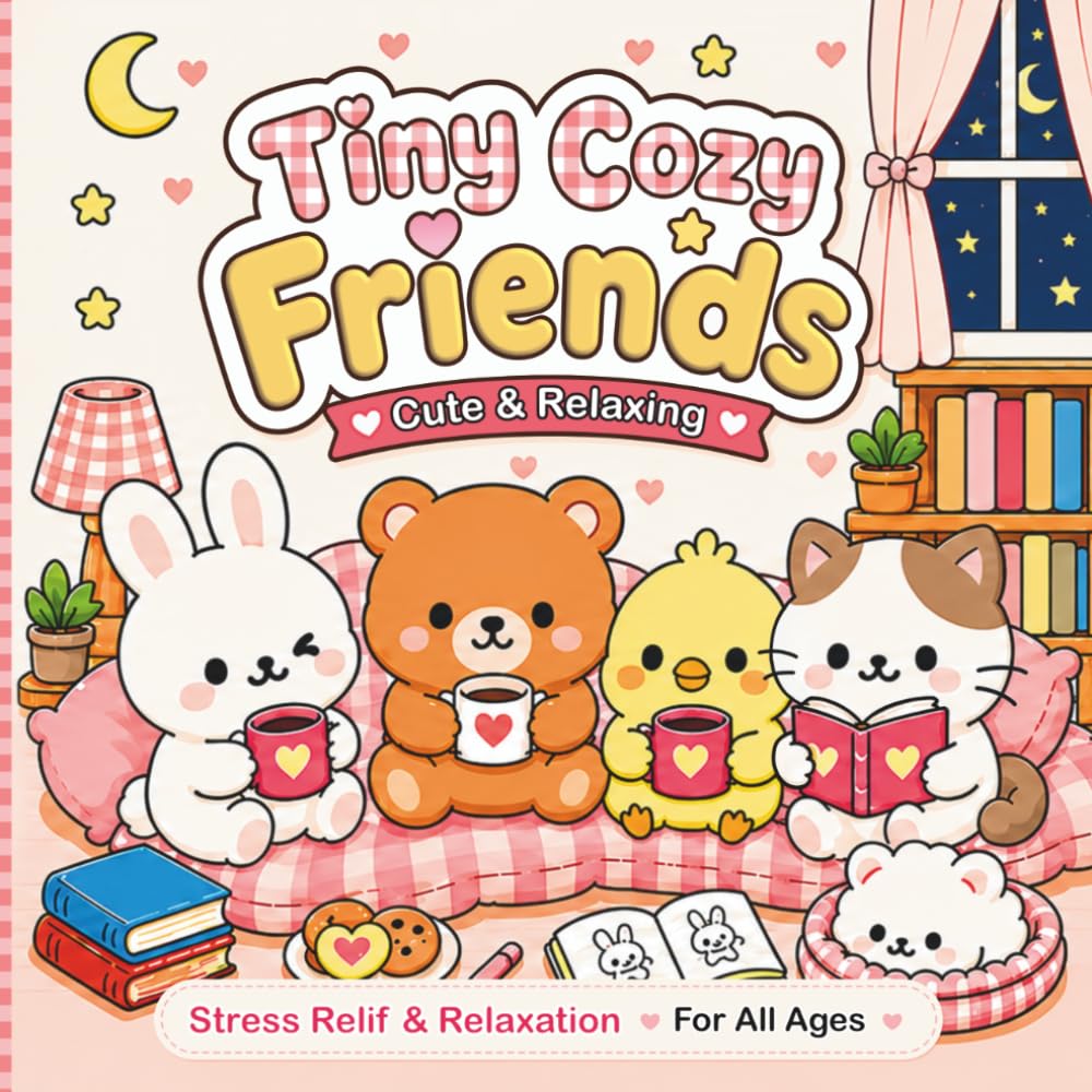 Tiny Cozy Friends: Cute & Relaxing Coloring Book: Cute Animal Coloring Pages for Stress Relief, Relaxation, and Cozy Fun