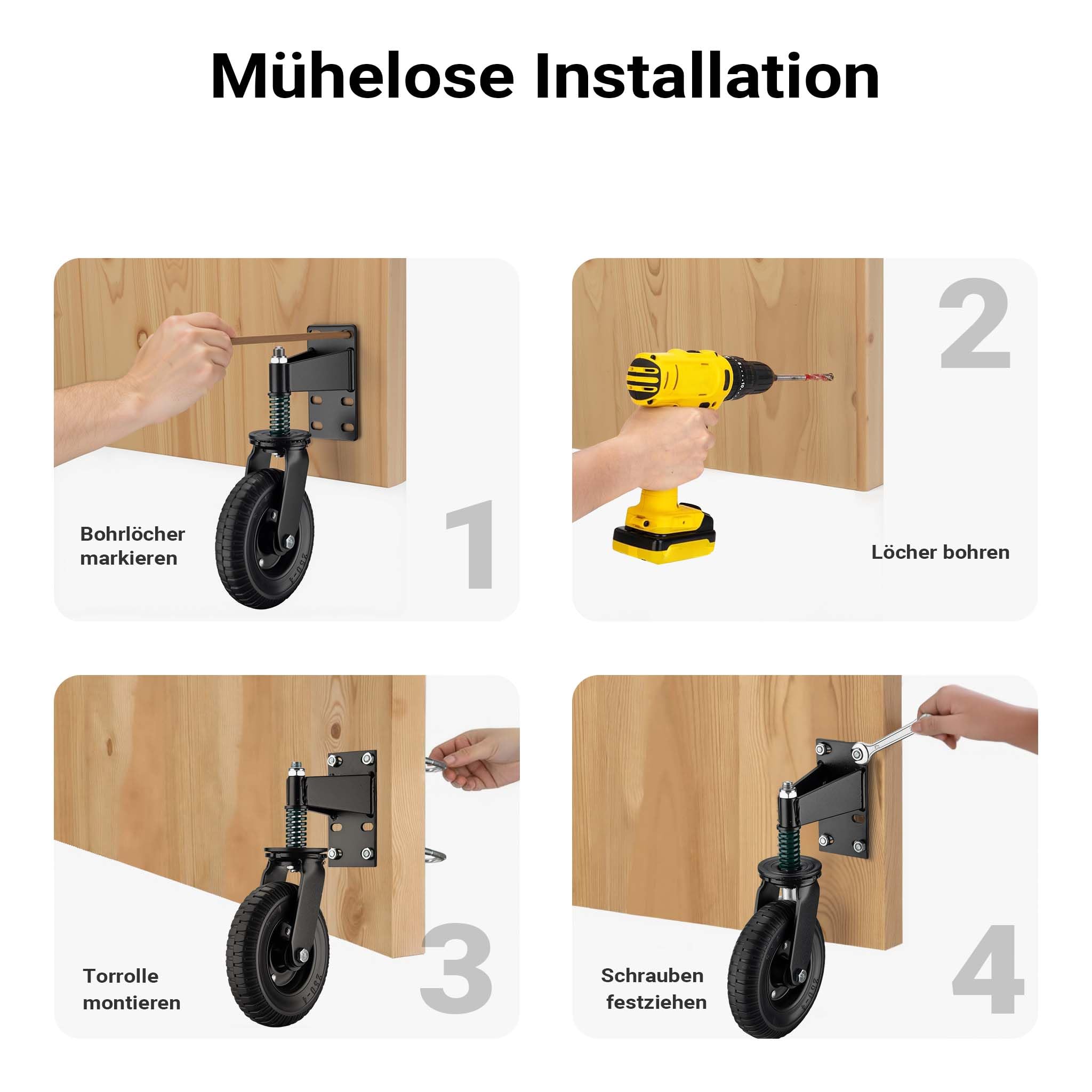 Wiltec Torrolle bis 275 kg Traglast, Torlaufrolle mit 360° Gummirad, Schiebetorrolle aus pulverbeschichtetem Stahl, Lenkrolle für Schiebetor und Gartentor