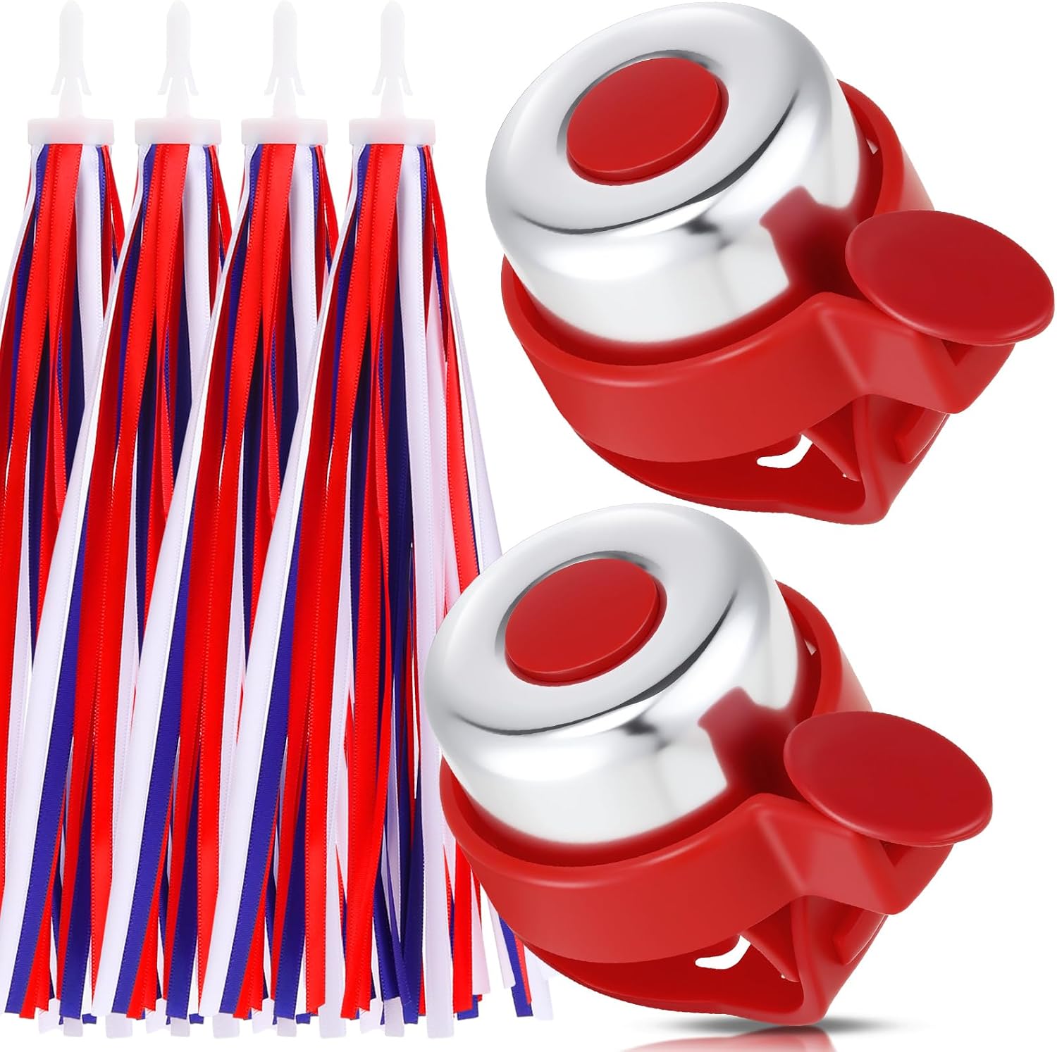 4th of July Bike Bell and Streamers Patriotic Red White Blue | Bicycle Streamers Ribbon Tassels Bell Parade Bicycle Accessories for Independence Day Bike Parade Party Favors