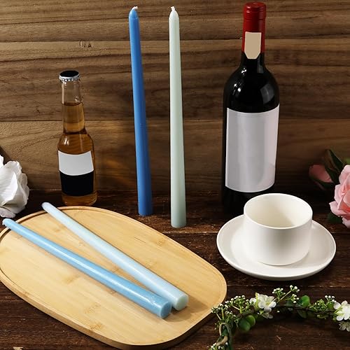 Miniatura 4 de 4 velas cónicas de 11.81 pulgadas, velas largas y altas sin perfume, sin humo, color degradado, para mesa, hogar, cena, boda, festival (serie azul)