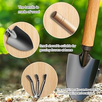 Garden Tool Set 3-Piece Mini Garden Tools Set Garden Shovel Small Wooden Handle Handy Shovel Gardening Small Shovel for Bonsai Tool Plant Potted Flowers Loose Ground