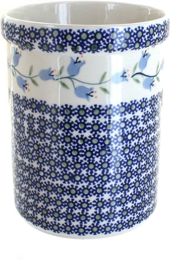 Blue Rose Polish Pottery - Blue Tulip Utensil Jar - 6" Tall - Perfect Countertop Storage for Spoons, Spatulas & Everyday Cooking Tools
